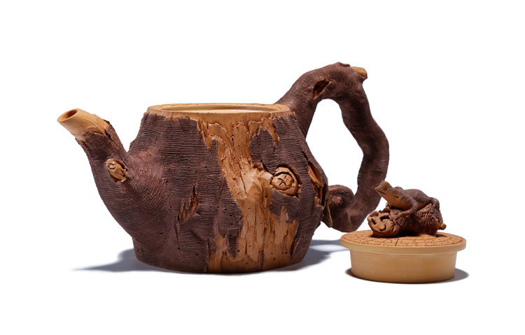 仿木外皮紫砂壺，創(chuàng)意木樁手工雕刻紫砂壺