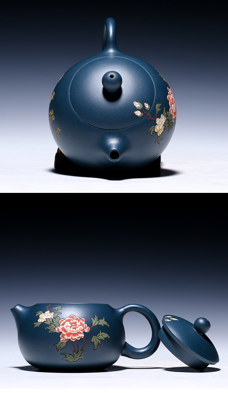 純手工紫砂壺，小巧琺瑯印花紫砂壺